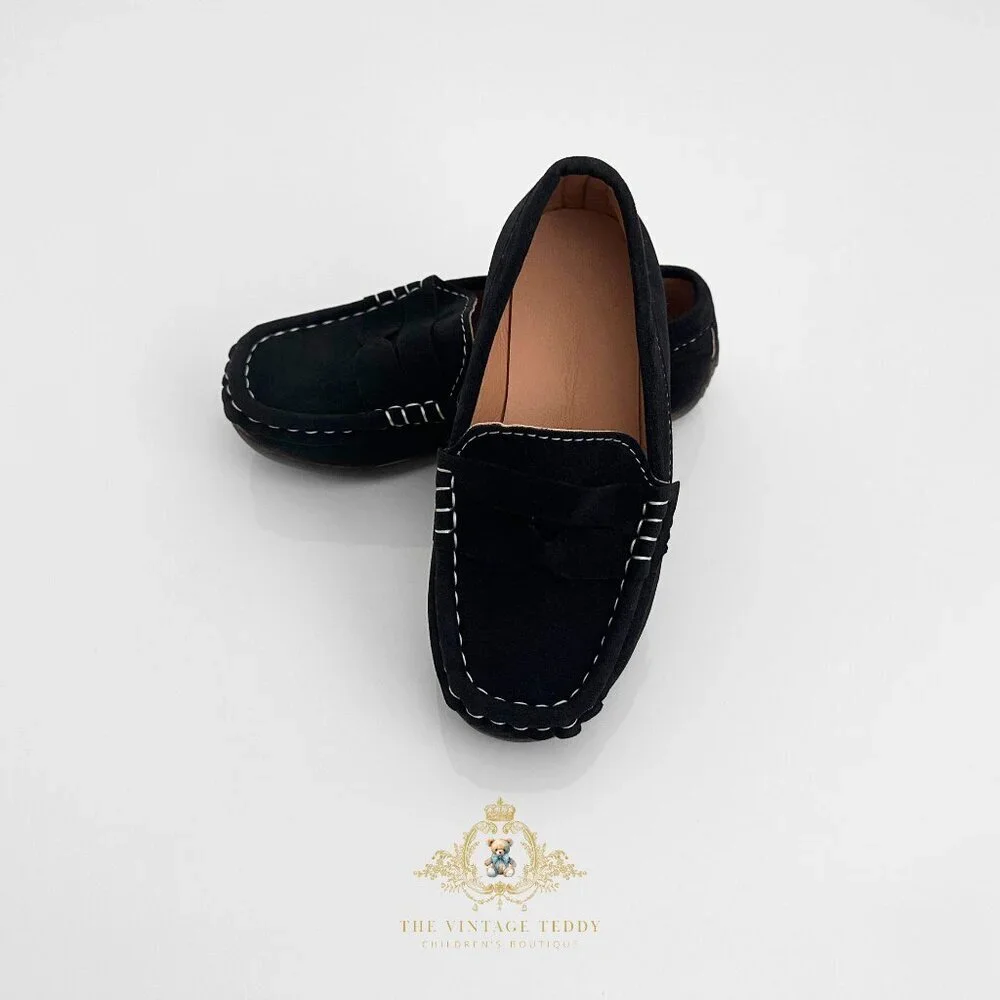 NWT Handsome Boys Vintage Style Classic Loafers Cute Children's Shoes Black 11